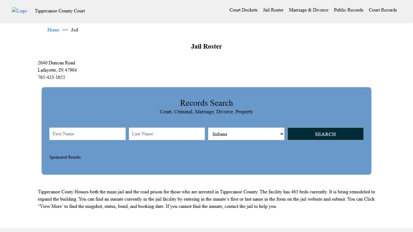Jail Roster Tippecanoe County Court