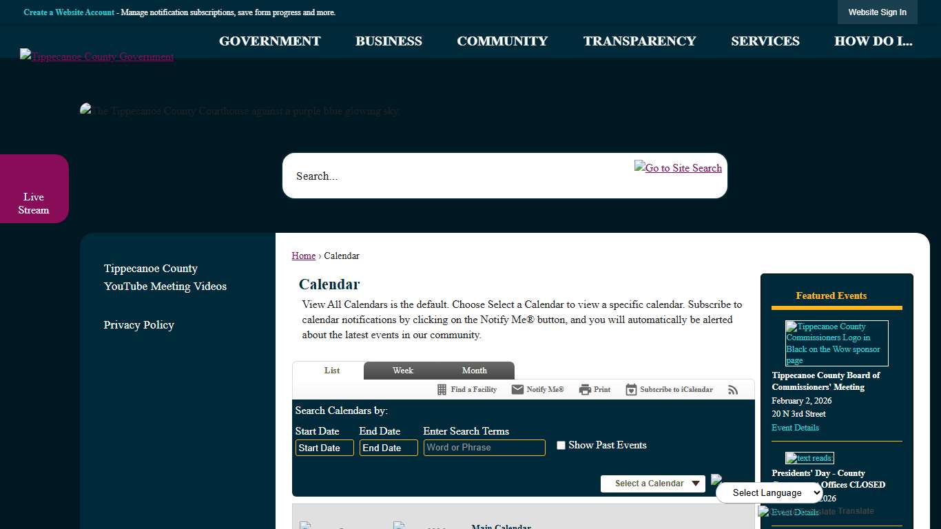 Calendar • Tippecanoe County, IN • CivicEngage
