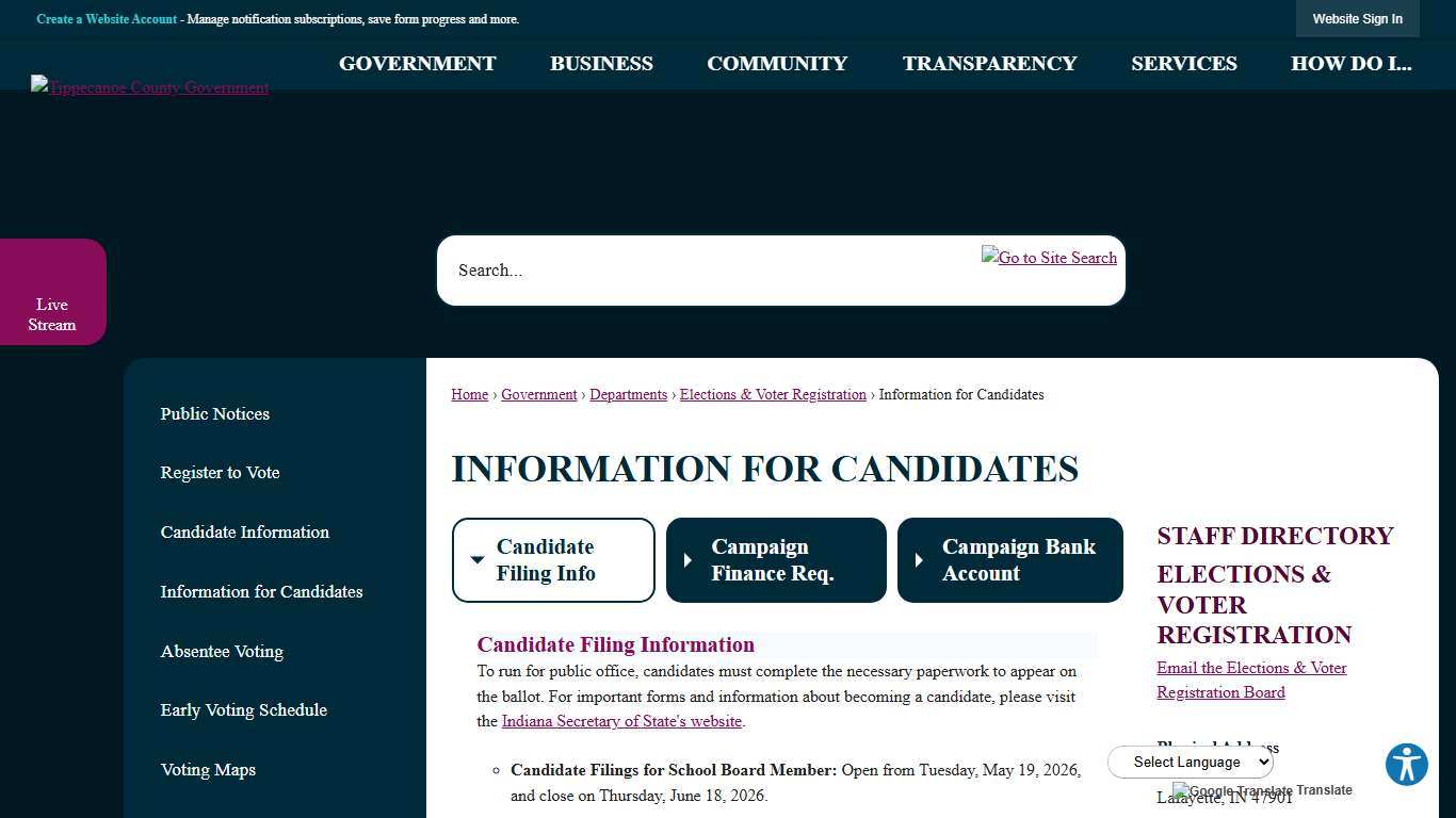 Information for Candidates Tippecanoe County, IN